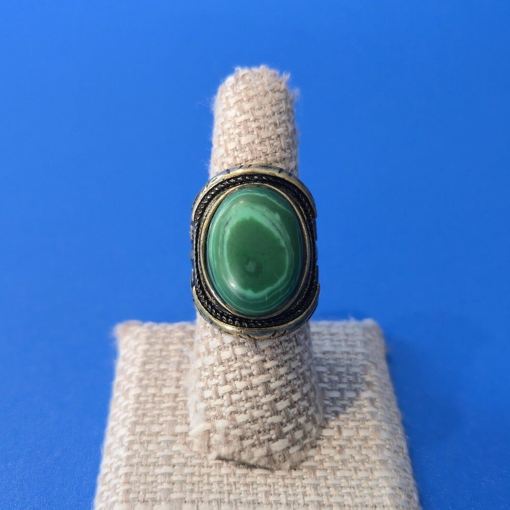 Size 8 Large Cabochon Malachite Stone Band Ring A7140